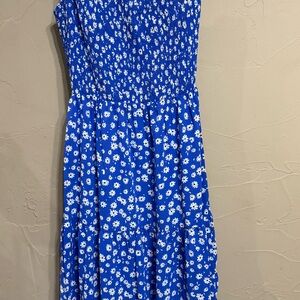 Blue Floral One Shoulder Maxi Dress